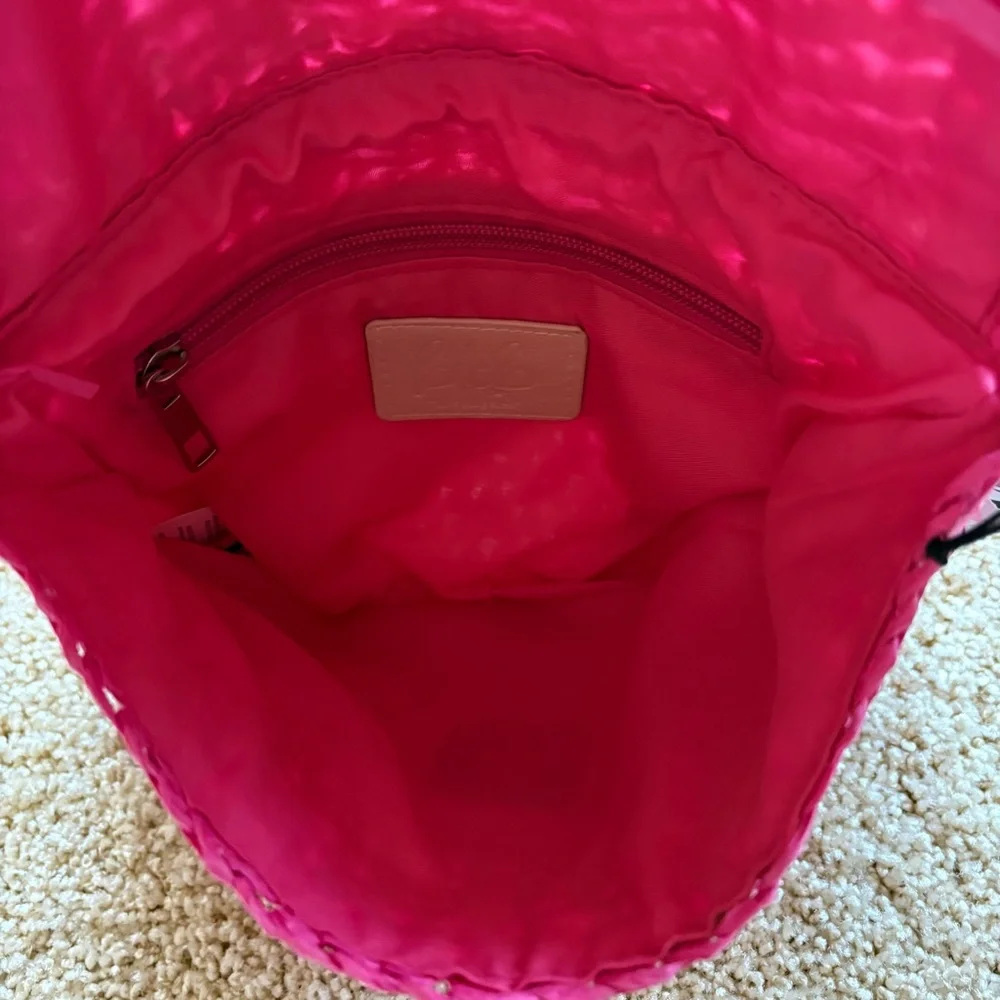 BTB Los Angeles Women's Pink Straw‎ Riley Fringe Clutch Purse Bag